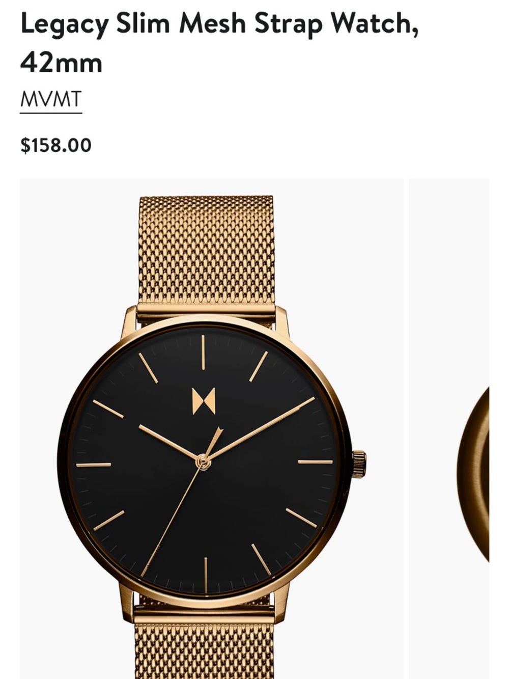 MVMT Rose Gold Mesh Watch with Black Dial